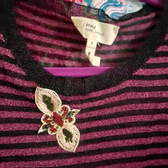 ETOLE SABEL MARANT pink & black striped, metallic thin-knit top in size 2 - Picture 5 of 16